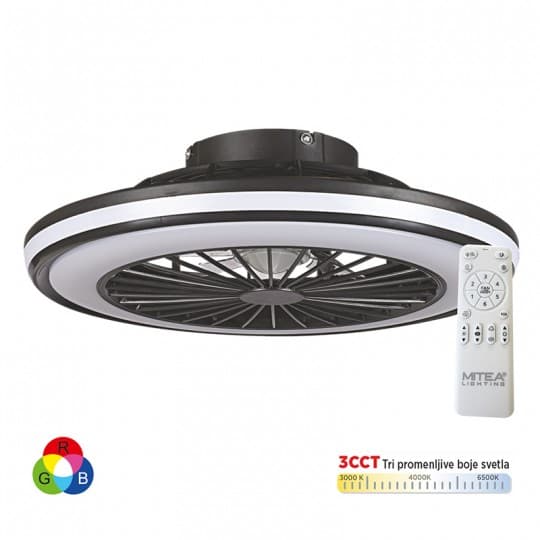 Ventilator plafonski MV5025-RGB-B crni 18W sa svjetlom LED CCT 18W sa daljinskim upravljačem Mitea Lighting