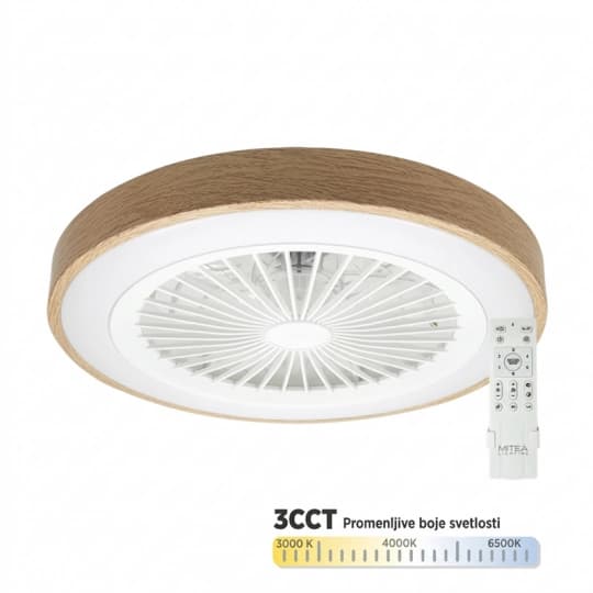 Ventilator plafonski MV5020-WD-2 boja drveta 20W sa svjetlom CCT LED 25W fi508mm sa daljinskim upravljačem Mitea Lighting