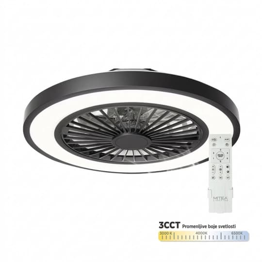 Ventilator plafonski MV5020-B crni 20W sa svjetlom CCT LED 25W fi508mm sa daljinskim upravljačem Mitea Lighting