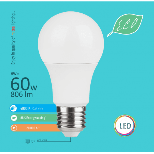 Sijalica LED E27 9W A60 4000K LED ECO 220-240V Mitea Lighting