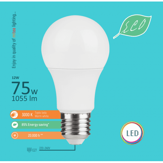 Sijalica LED 12W A60 3000K E27 220-240V