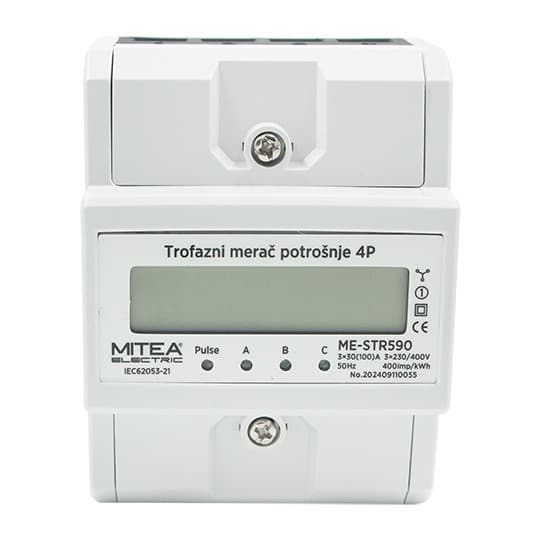 Mjerač potrošnje elek.energije trofazni ME-STR590 100A za DIN šinu 4P 400imp/kWh 3x220/380V