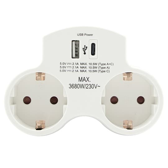 Razvodnik PM-48 16A 250V dvostruki+USB 1xTipA+1xTipC punjač