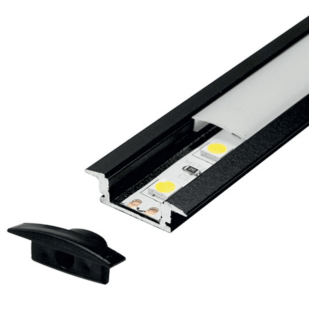 Aluminijumski profil za LED trake M508-C crni ugradni 2000x17.4x7mm set sa difuzerom