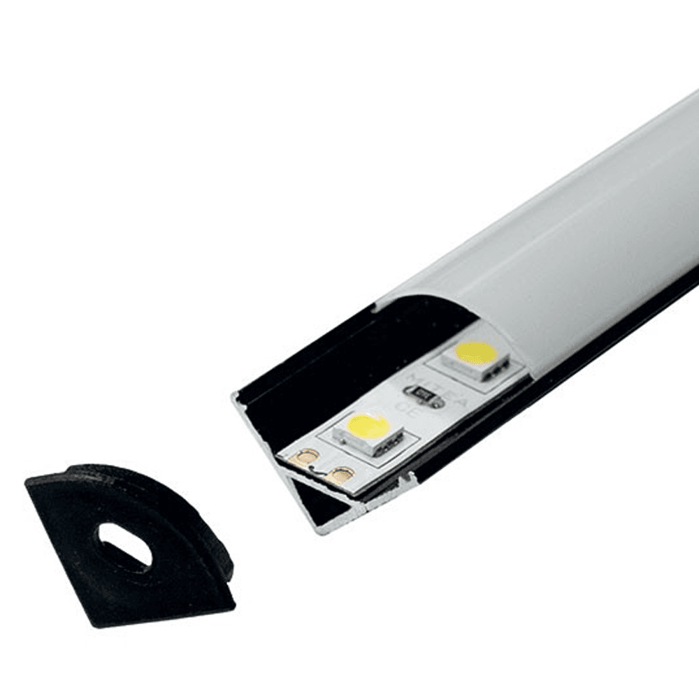 Aluminijumski profil za LED trake ugaoni crni M601C 2000x16x16mm set sa difuzerom
