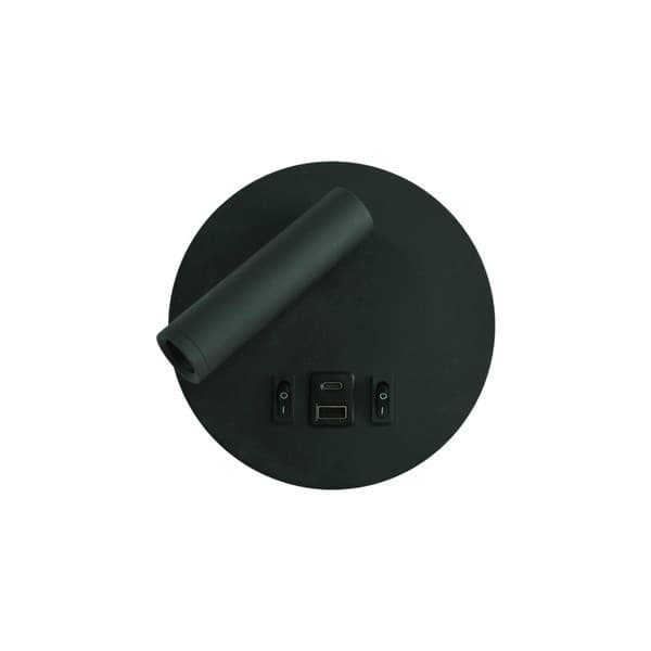 Lampa LED zidna dizajn crna krug 3+7W 3000K 2 prekidača USB+TYP C Φ150x70mm 150+500Lm