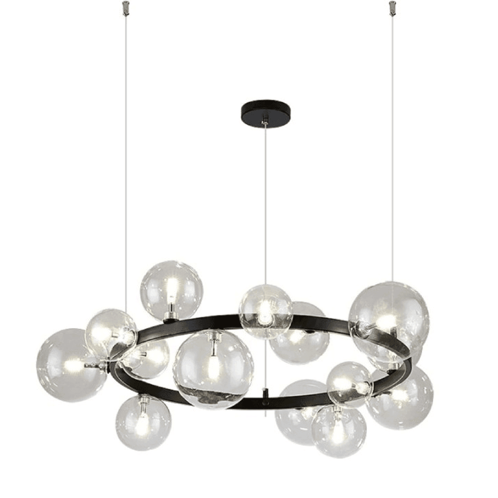 Luster visilica 15xG9 crni prozirne kugle krug 850 mm