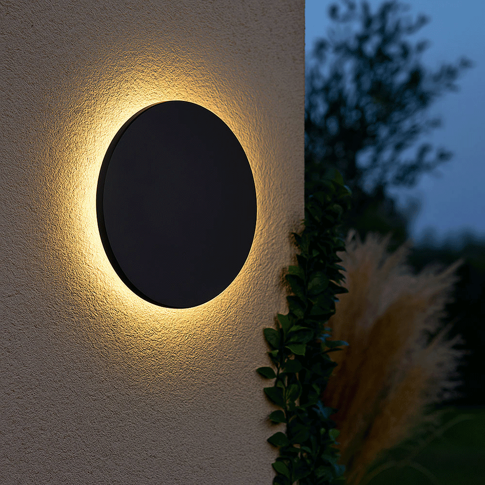 Lampa LED spoljna nadgradna IP54 okrugla crna 10W Ø150x50mm 3000K backlight